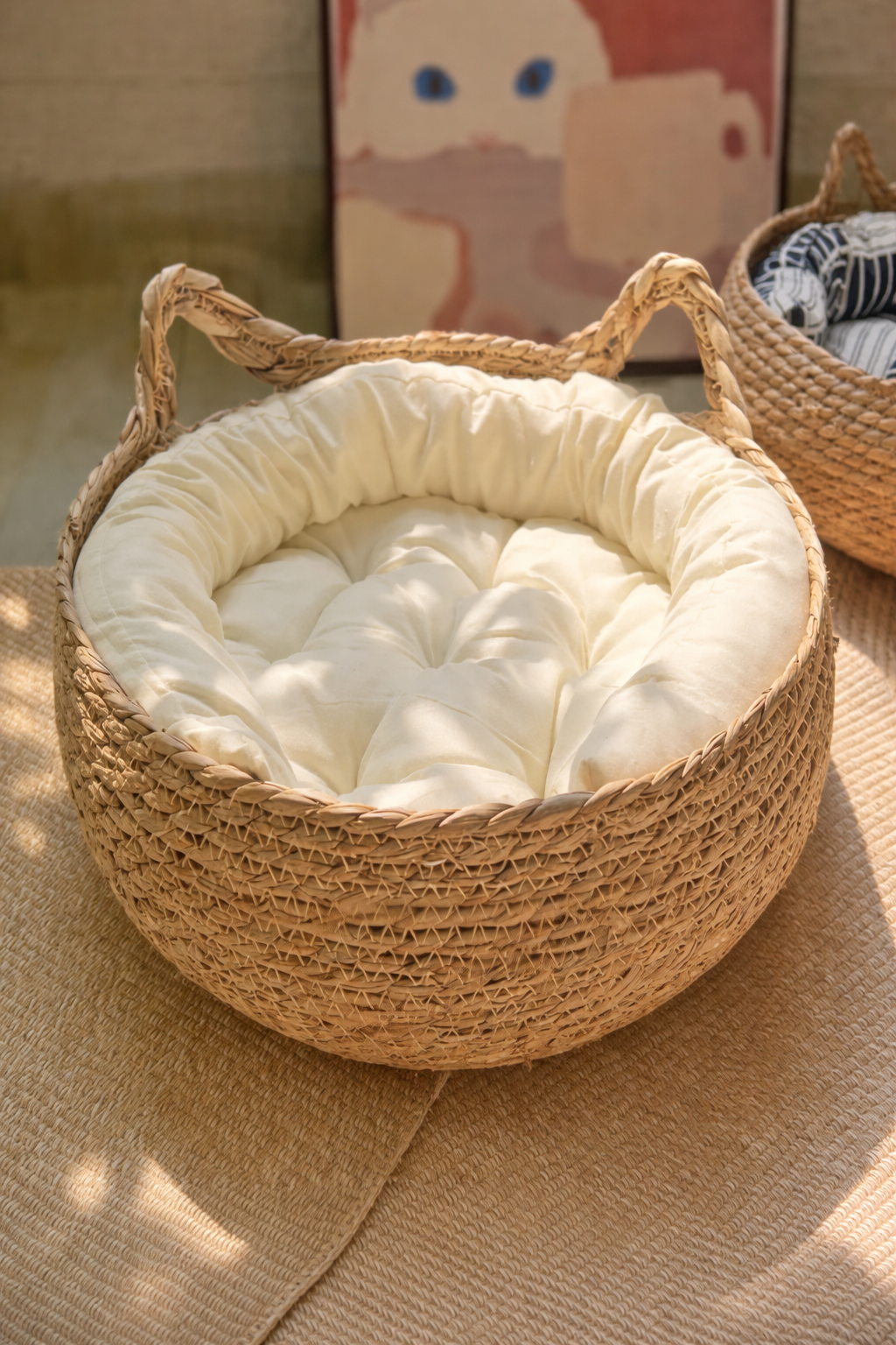 Cestino intrecciato a mano per gatti con cuscino removibile - 46cm