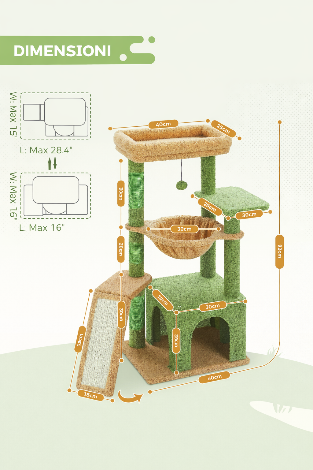 Albero tiragraffi premium a 3 livelli con cuccia e amaca