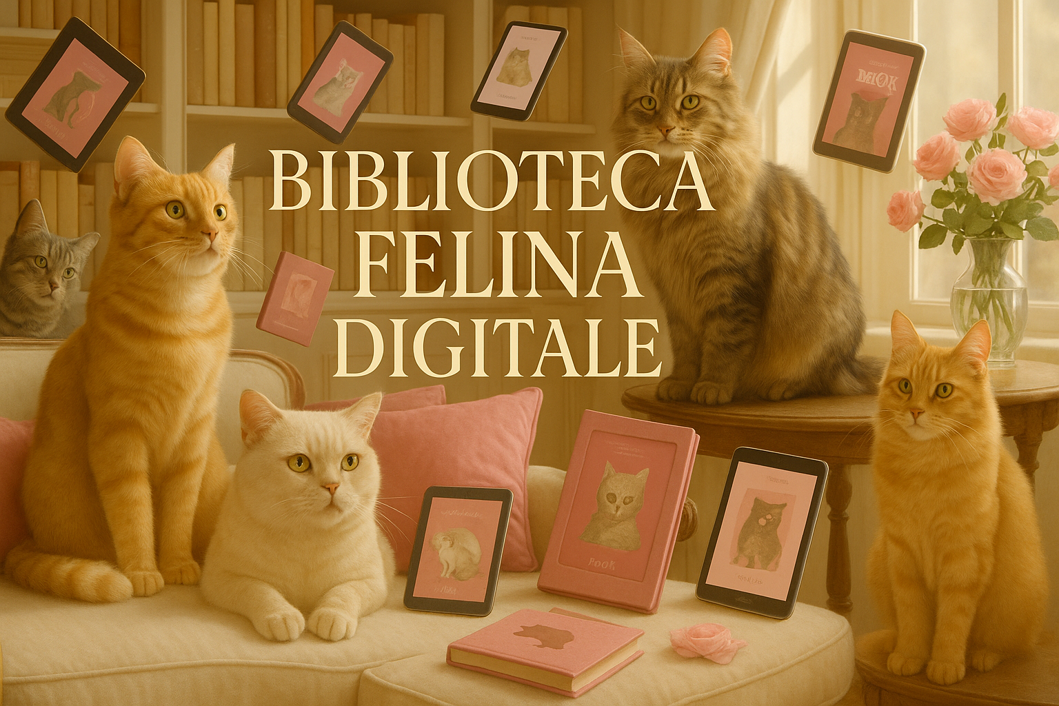 Immagine ultra-realistica con più rosa per eBook gatti
