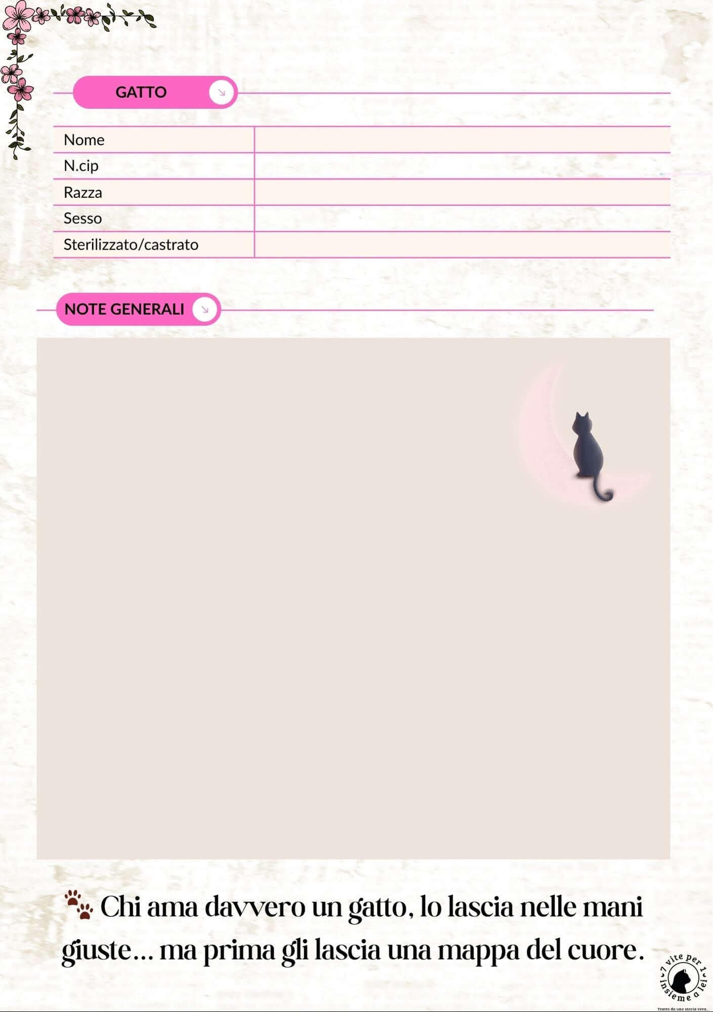 Planner professionale per cat sitter. Tutte le informazioni essenziali sul tuo gatto