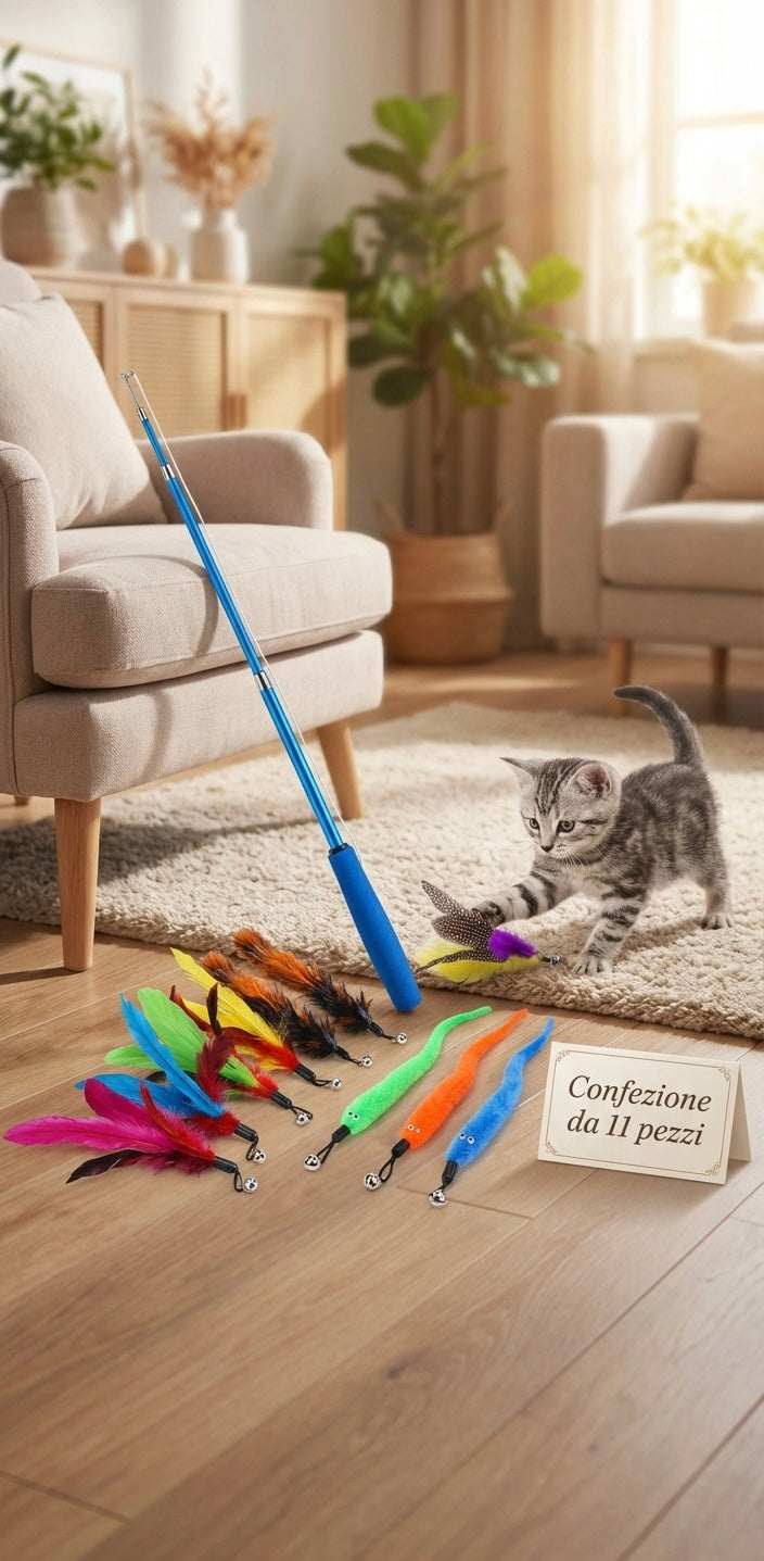 Set giochi interattivi per gatti con piume e bacchetta