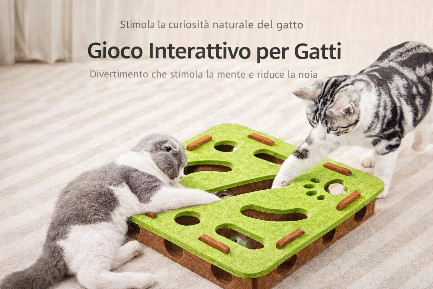 Gioco interattivo a labirinto per gatti. Stimolazione mentale e divertimento