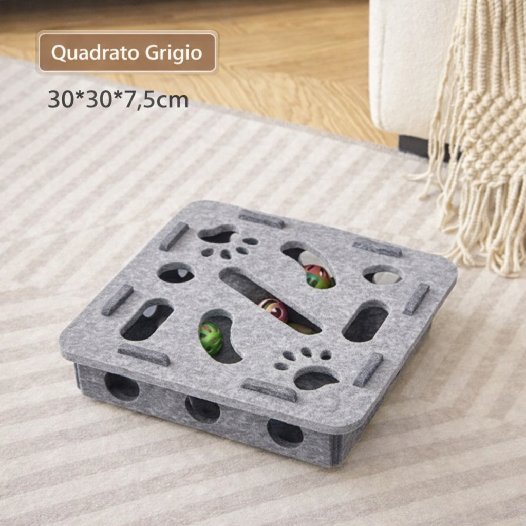 Gioco interattivo a labirinto per gatti. Stimolazione mentale e divertimento