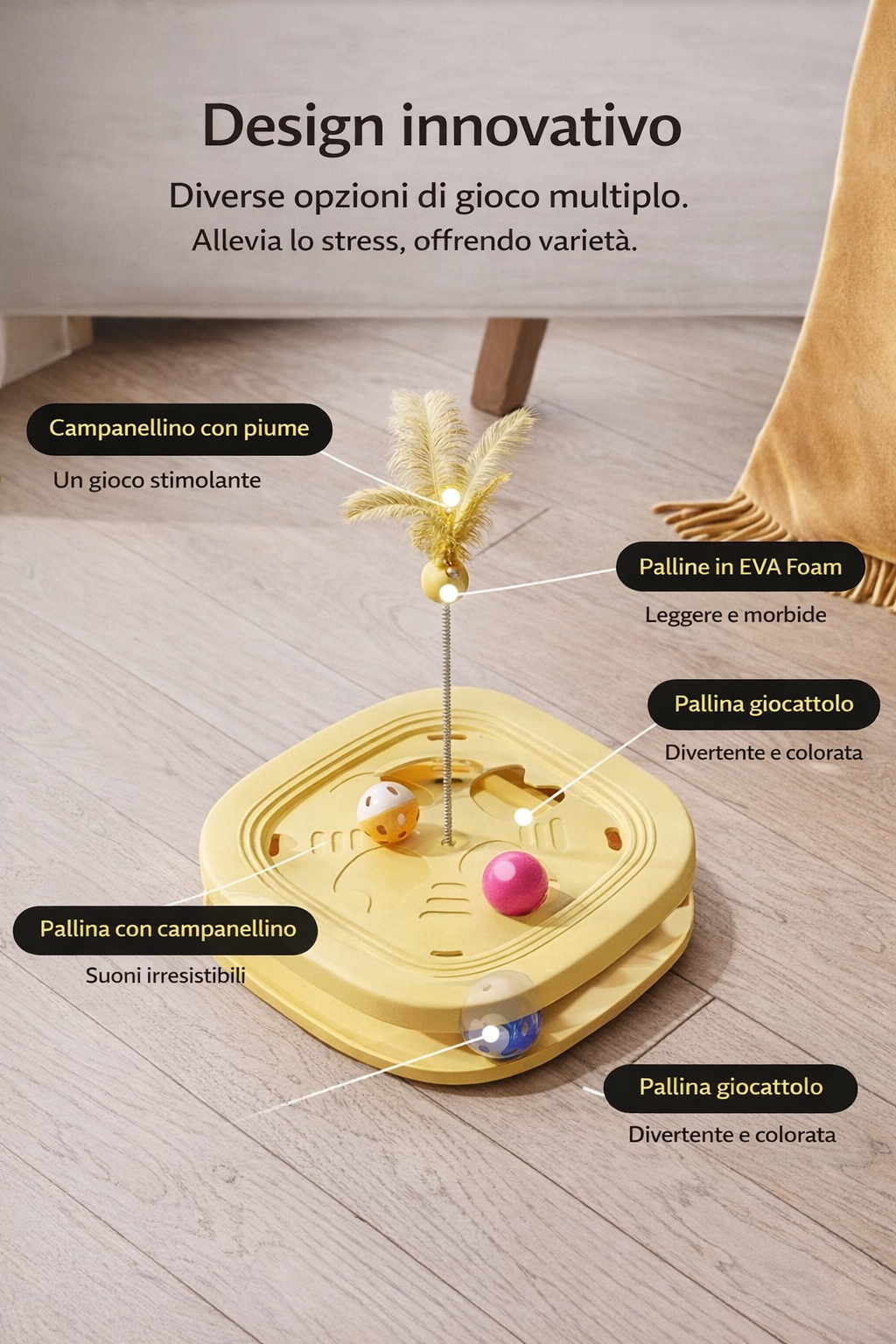 Gioco interattivo per gatti. Stimolazione mentale e divertimento quotidiano