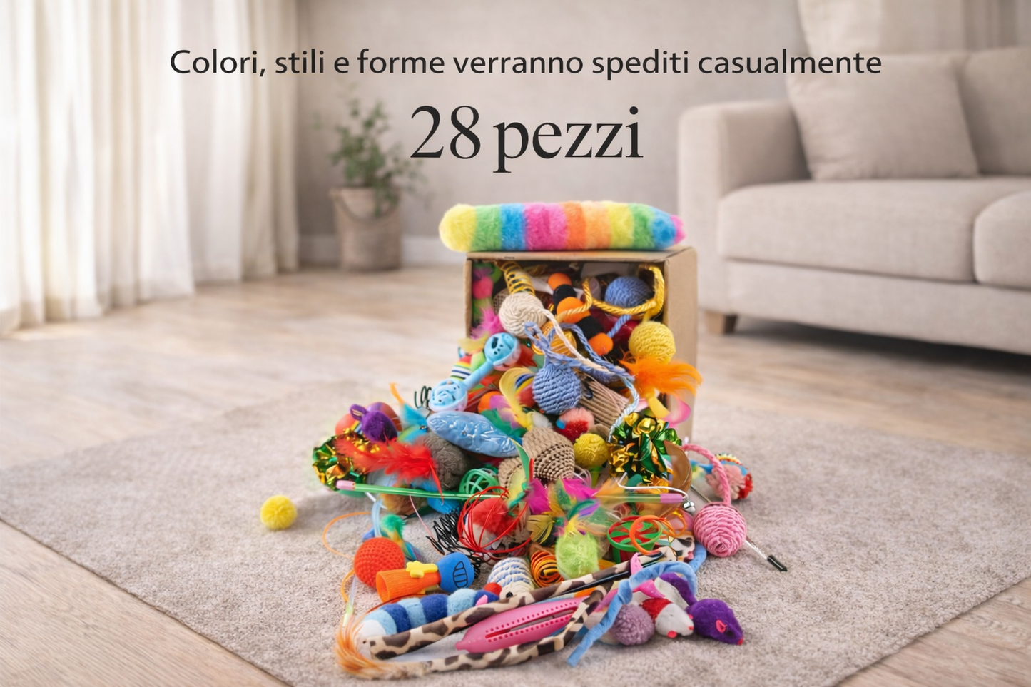 Set di giochi interattivi per gatti. Cannette e giochi stimolanti (14/28/56 pezzi)