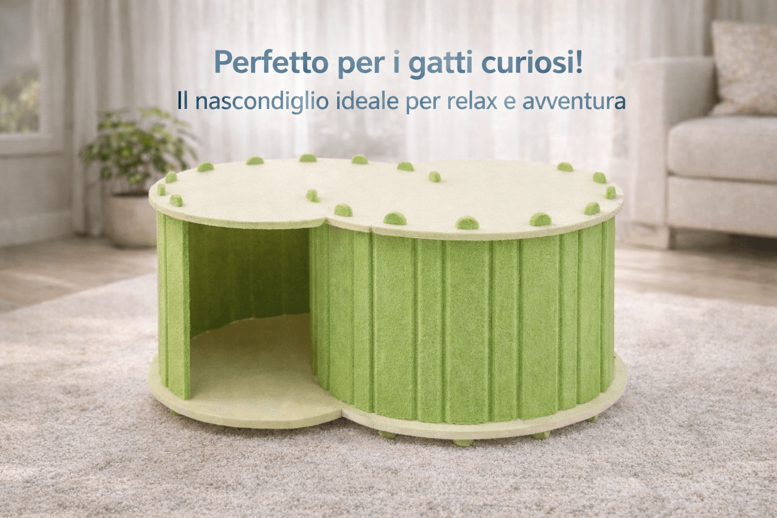 Tunnel nascondiglio in feltro per gatti, perfetto per relax e avventura, ideale per gatti curiosi.