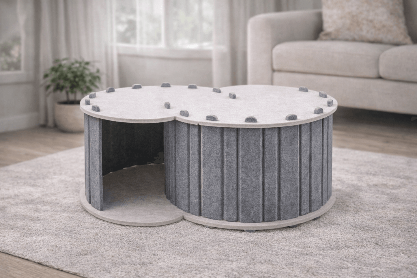 Tunnel nascondiglio in feltro per gatti, design doppio strato per relax e gioco, morbido e sicuro.