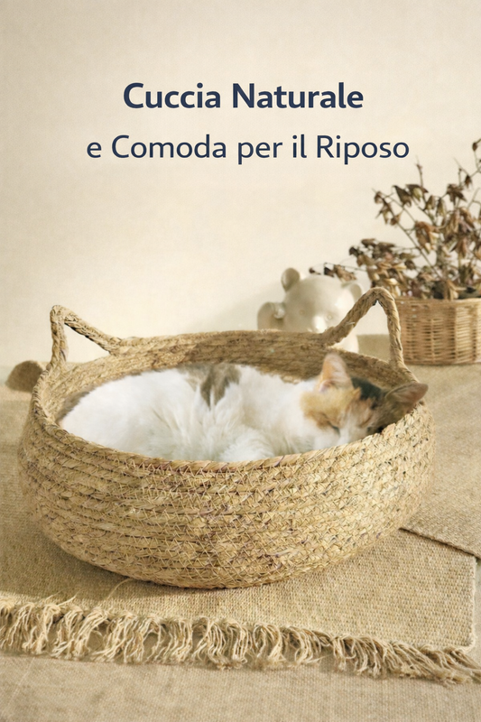 Cestino  intrecciato a mano per gatti con cuscino removibile - 46cm