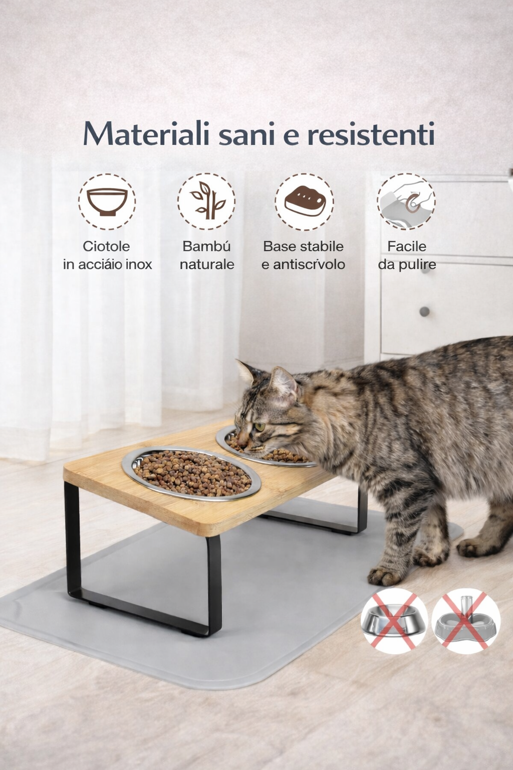 Ciotole rialzate per gatti con supporto inclinato 15°